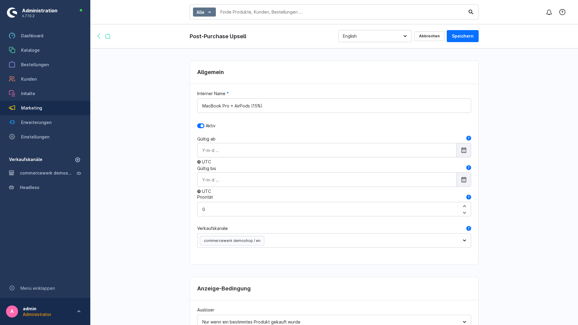 Kampagnenkonfiguration in der Shopware-Administration