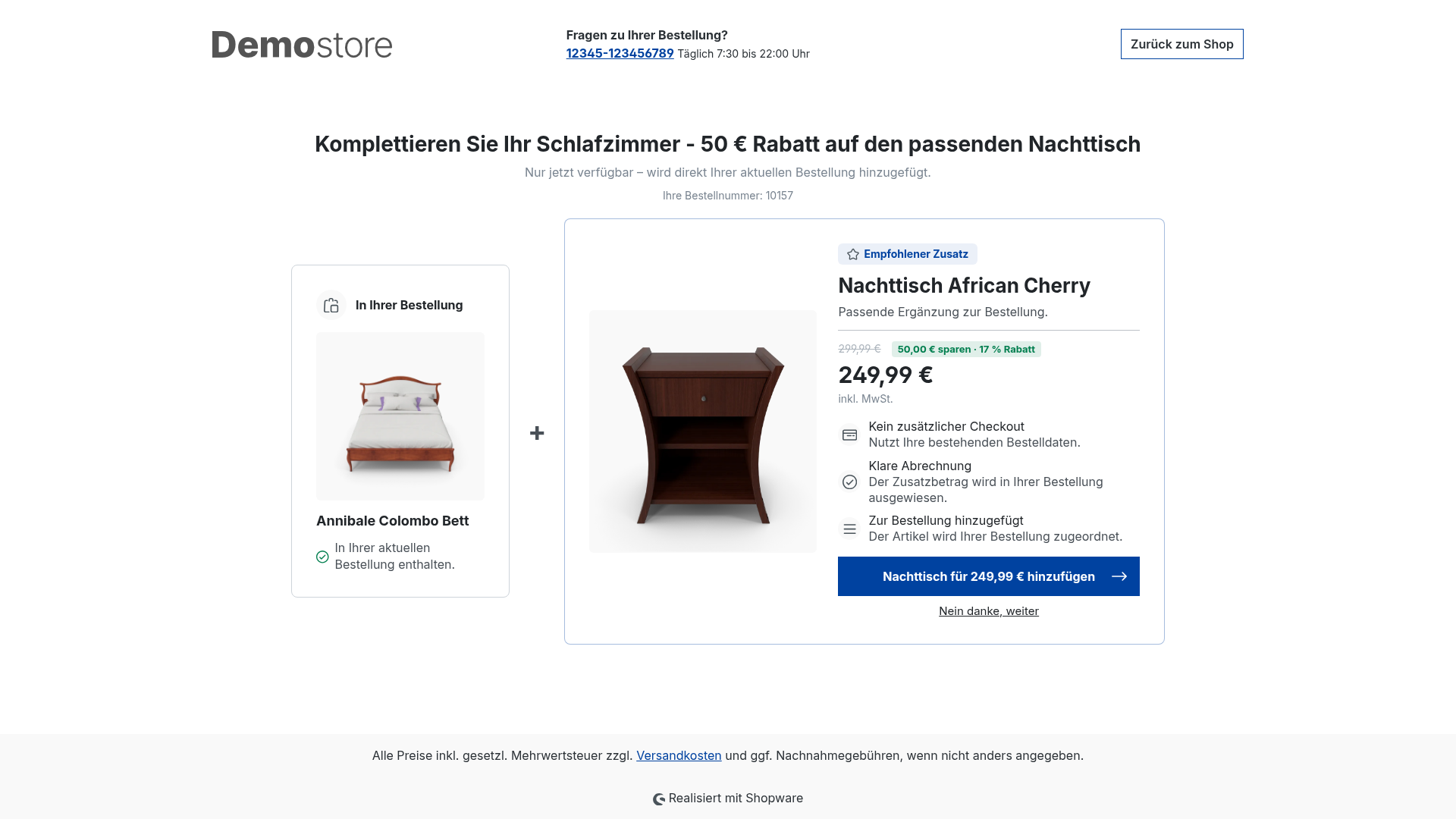 Bundle-Angebotsseite nach dem Checkout