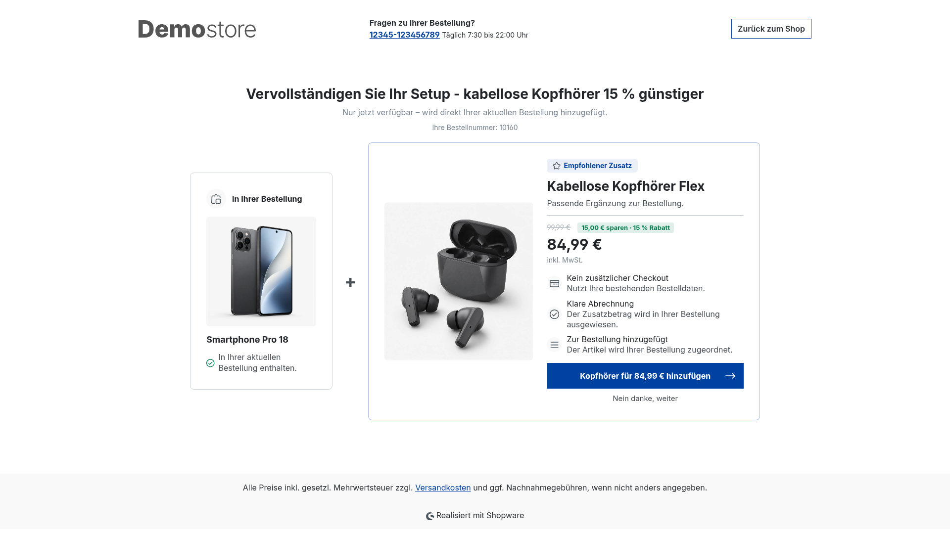 Post-Purchase-Angebotsseite aus Kundensicht