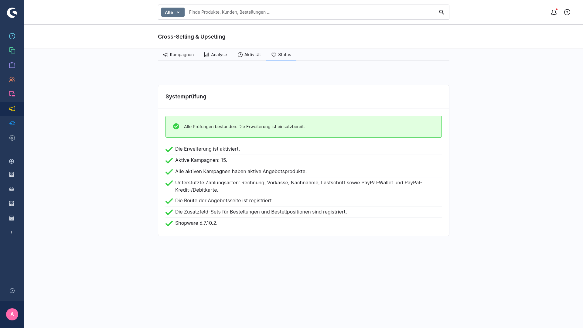Der Reiter Status mit der Systemprüfung
