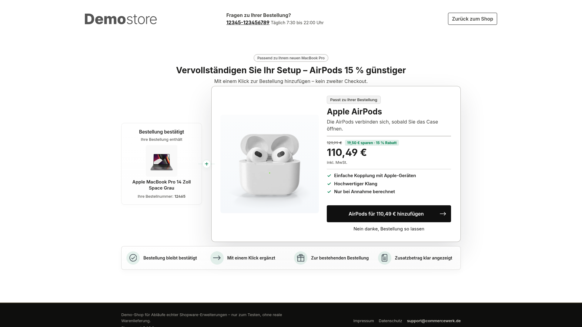 Die Angebotsseite in der Storefront nach dem Checkout