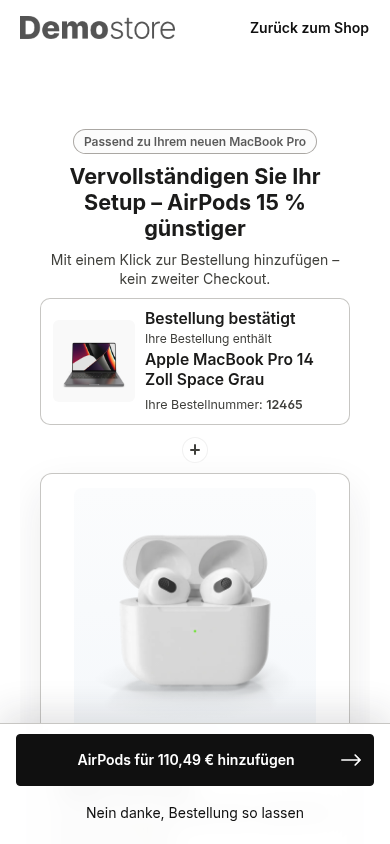 Die Angebotsseite auf dem Smartphone