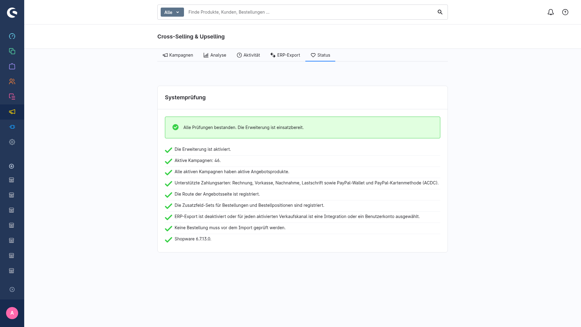 Der Tab Status mit den ERP-Export-Prüfungen