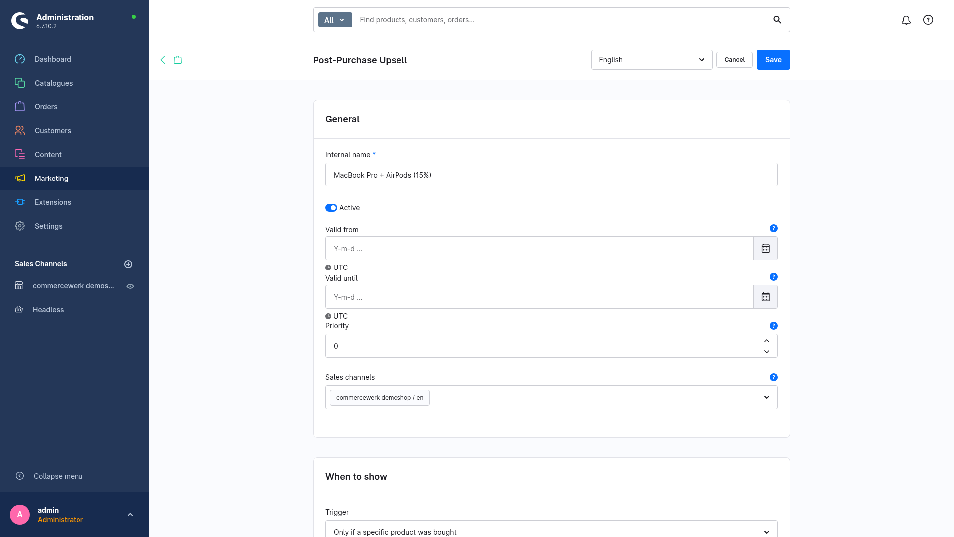 Campaign configuration form in the Shopware administration