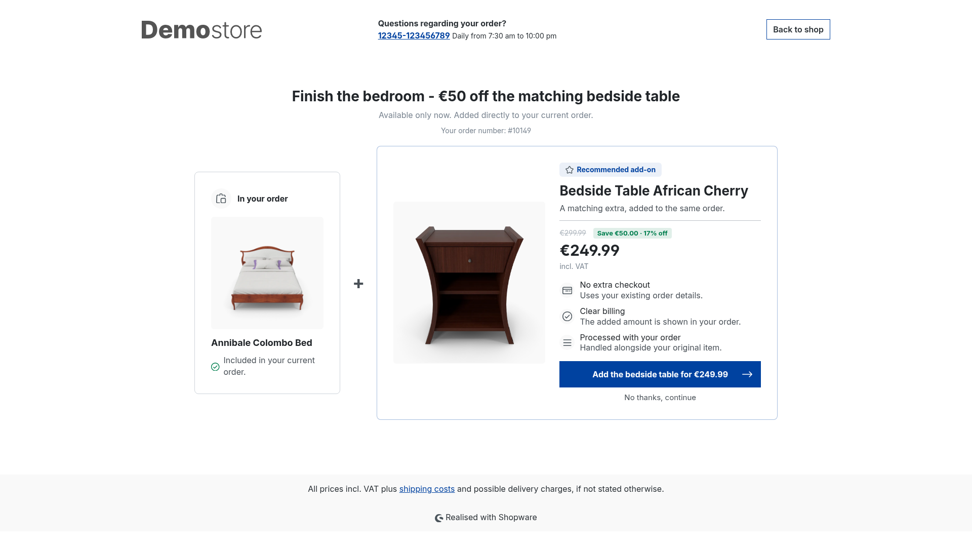 Bundle offer page after checkout