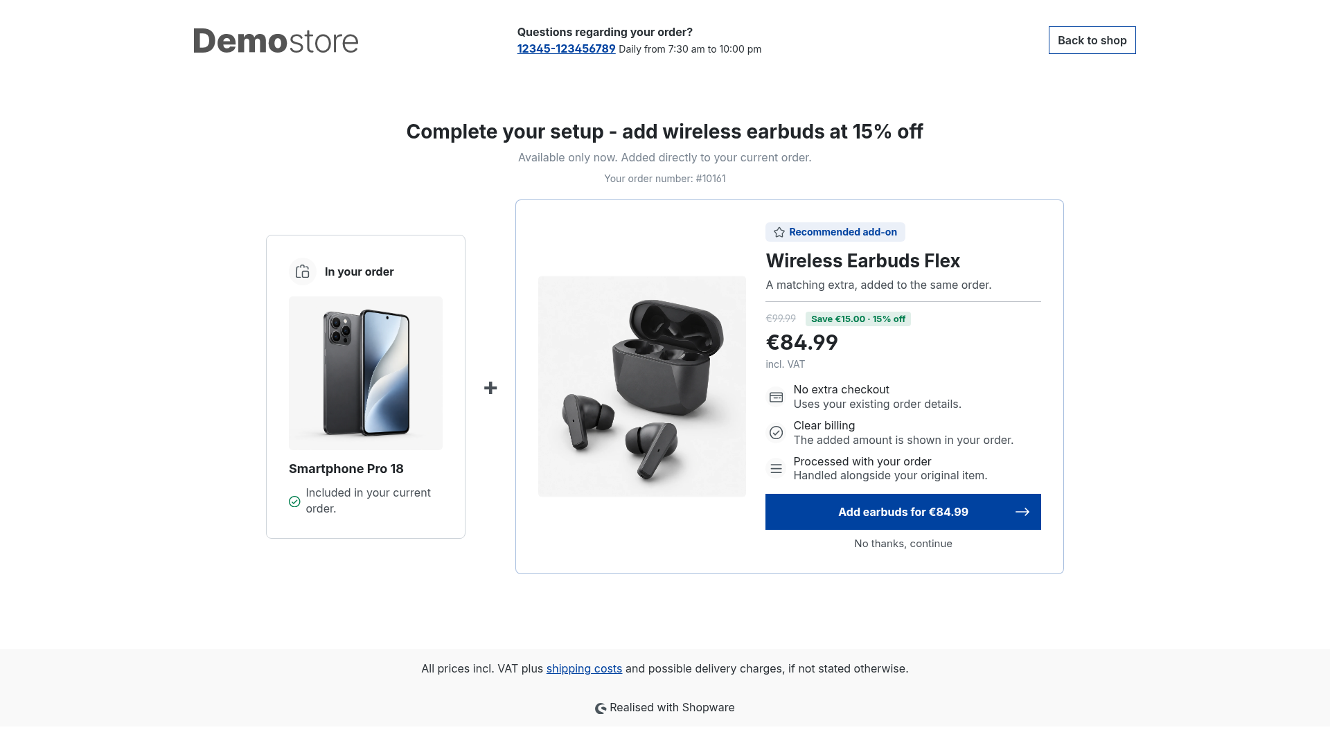 Post-purchase offer page as the customer sees it