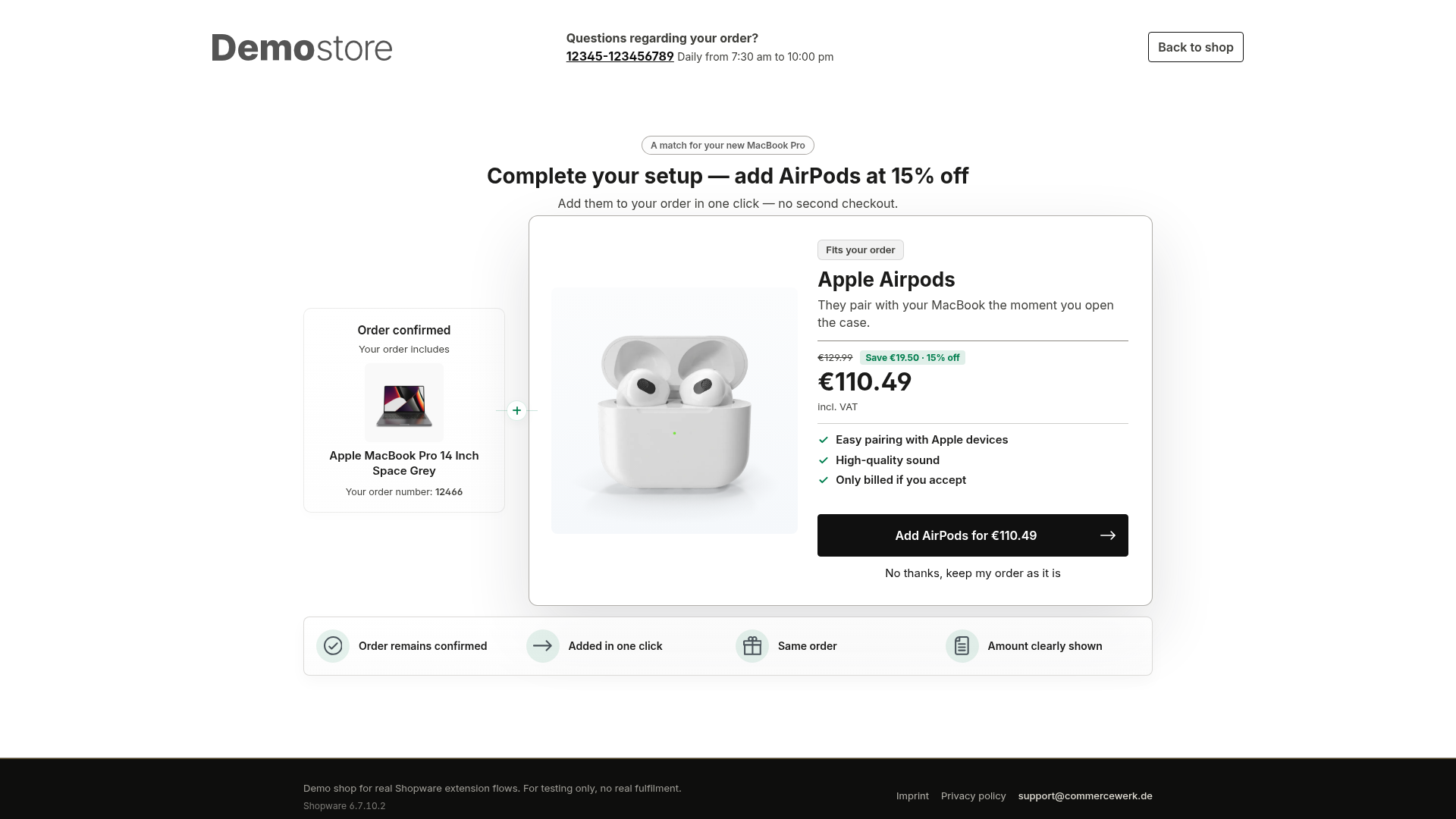 The storefront offer page after checkout
