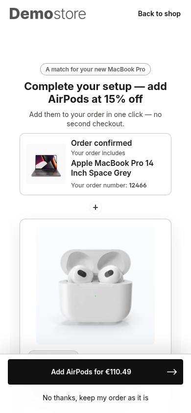 The offer page on a mobile screen