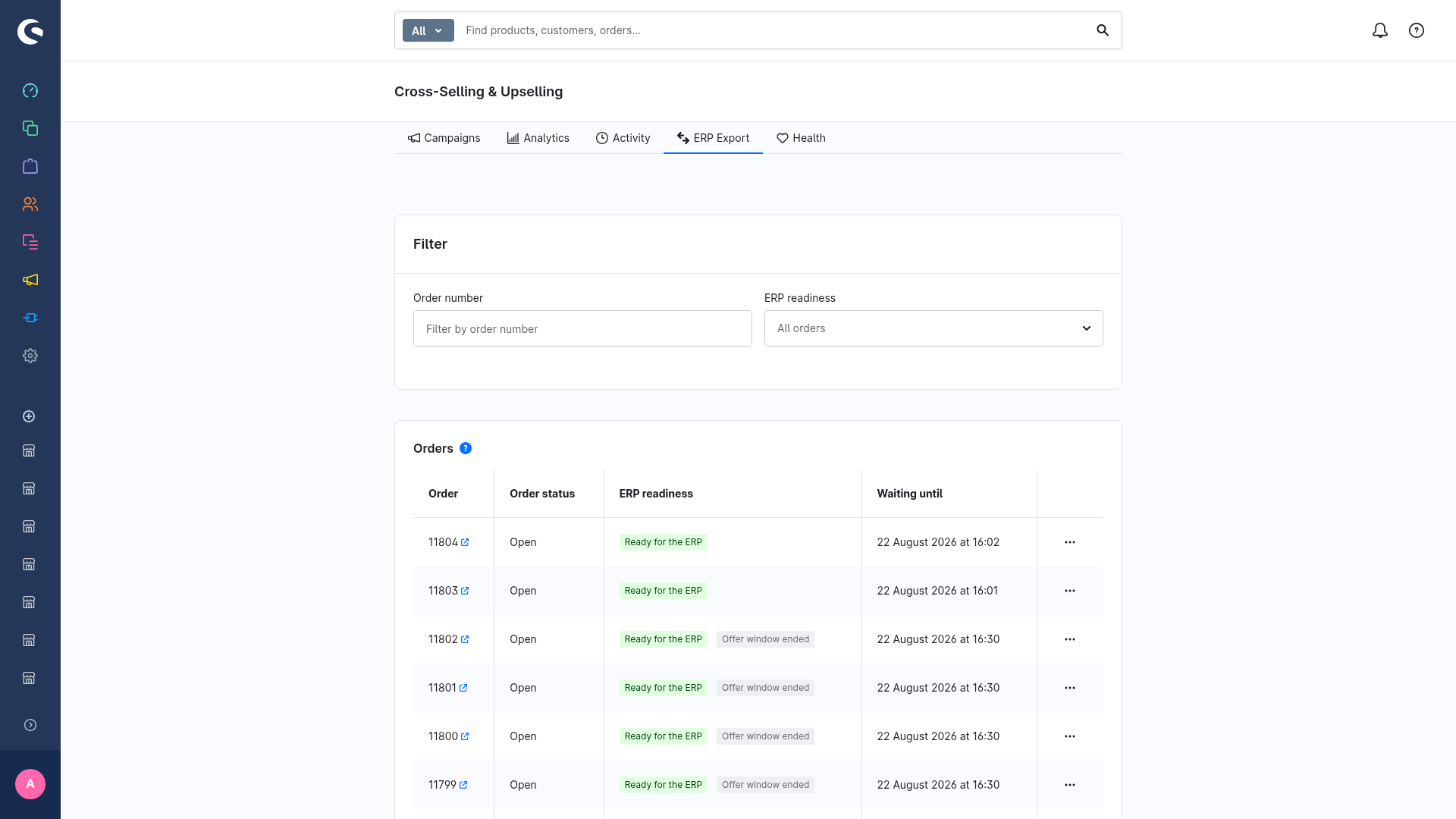 The ERP Export tab in the Administration