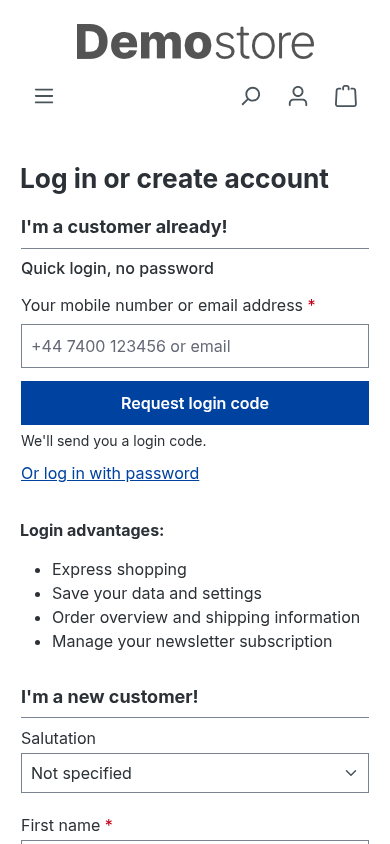 The QuickAuth login form on a mobile screen