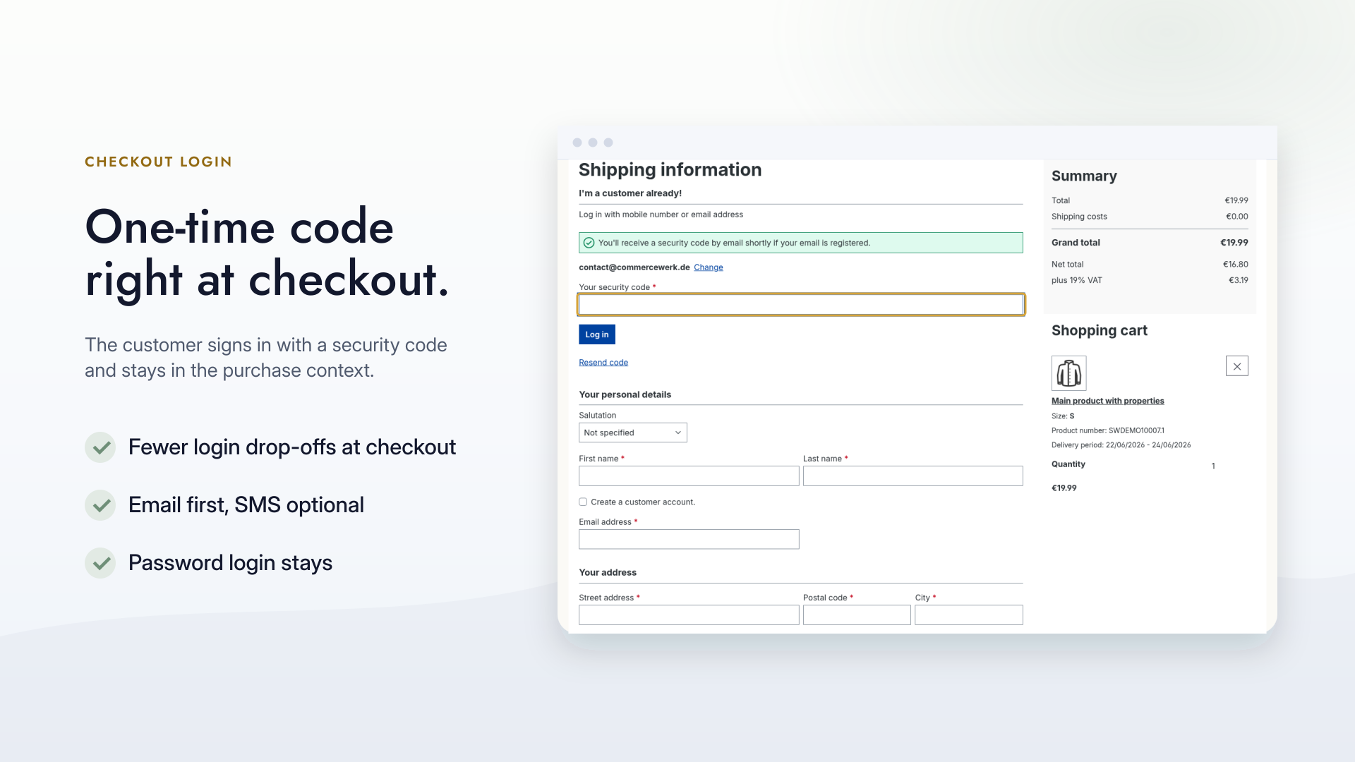 One-time code directly in the Shopware checkout